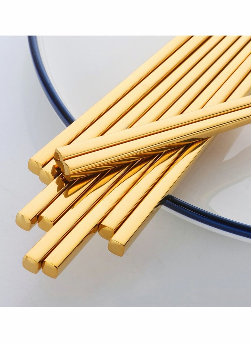 Chopsticks Stainless Steel Chopsticks Gold Reusable Chopsticks 5 Pairs Dishwasher Safe Metal Stainless Chopsticks Lightweight Easy to Use Square Lightweight Chop Sticks Gift Set - Image 4